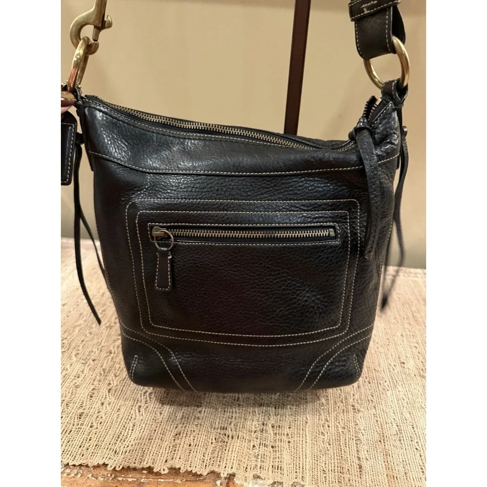 vintage Coach‎ Black Chelsea Laced Duffle Crossbody Pebble Leather bag 10399